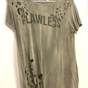 Papaya Olive Green  Cut Out Short Sleeve Tee” FLAWLESS” Sz M